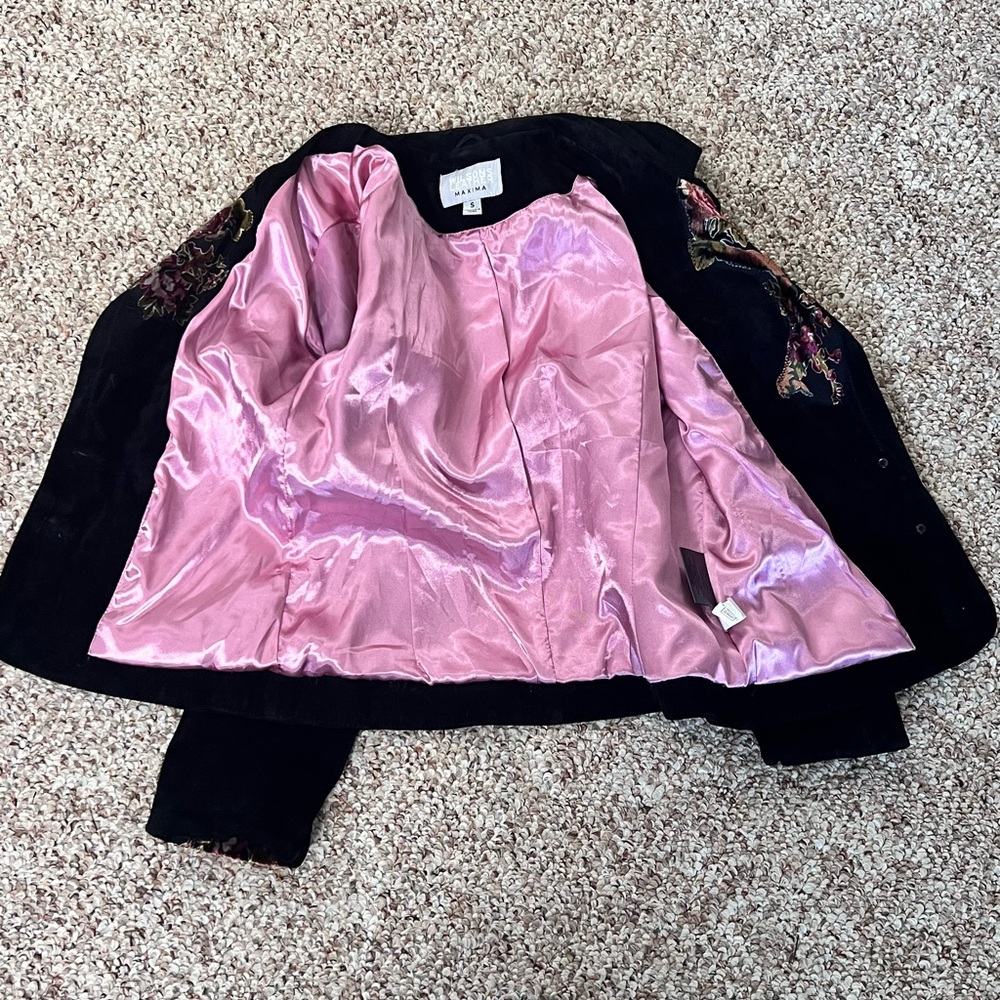 Vintage Suede Floral Wilson’s Leather Jacket W/ Pink Lining - Small - Picture 6 of 9